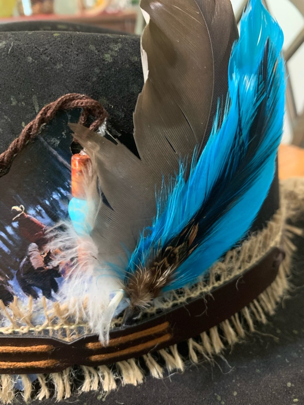 Black Feathered Cowboy Hat with Blue Accent - Unbranded - Picture 8 of 12